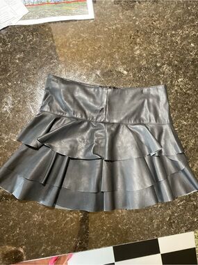 Forever 21 Black Faux Leather Tiered Ruffle Mini Skirt